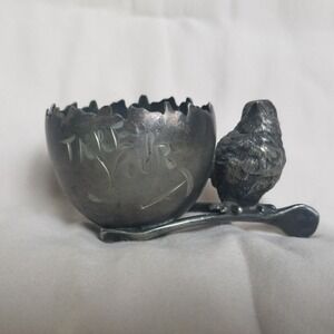 Vintage silver plated Egg Cup Holder Bird Spoon Ornithology Collectible wishbone